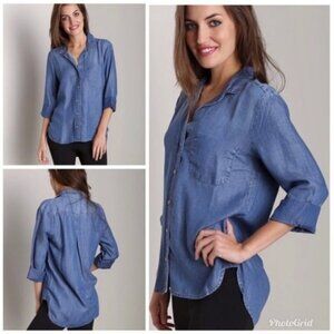 Bella Dahl Blouse Shirt Women's Blue Chambray Size Med Soft Tencel Preppy